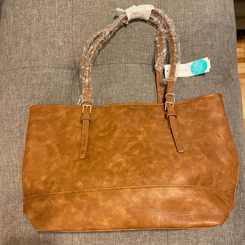 Brown Leather Tote Bag with Pockets